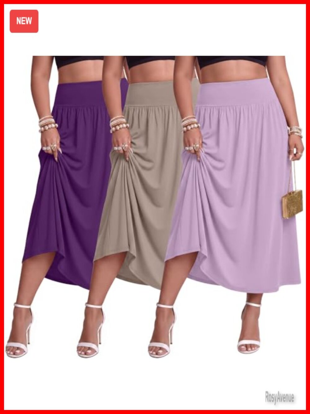 Plus Size Maxi Skirts 3 Pack with Pockets High Waist A Line Flowy Long Skirts